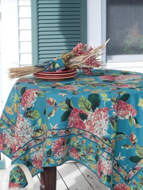 Harriets Hydrangea Teal Tablecloth by April Cornell Harriets Hydrangea Teal Tablecloth by April Cornell