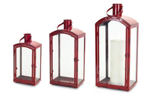 Metal/Glass Lanterns-Red-Large 21" Metal/Glass Lanterns-Red-Large 21"
