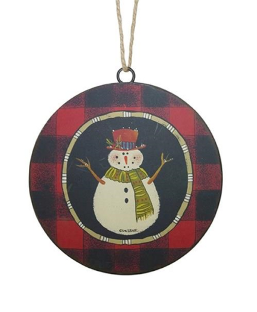 Snowman Plaid Disc Ornament