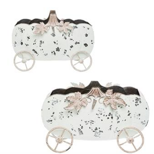 Metal Rustic White Pumpkin Container Large