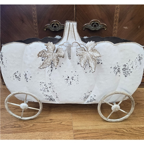 Metal Rustic White Pumpkin Container Large