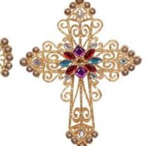 Jeweled Cross Glass Ornament , 4 3/4" Jeweled Cross Glass Ornament , 4 3/4"