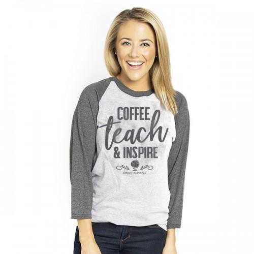 Coffee Teach & Inspire Tee Medium 3/4 sleeve by Simply Southern Coffee Teach & Inspire Tee Medium 3/4 sleeve by Simply Southern
