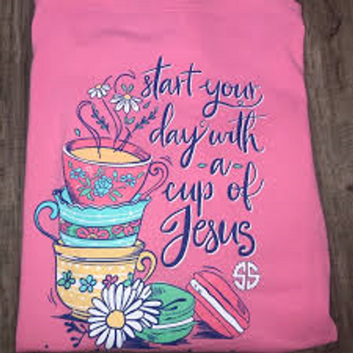 Start you day with a Cup of JESUS Long Sleeve Tee - XXL - By Simply Southern Start you day with a Cup of JESUS Long Sleeve Tee - XXL - By Simply Southern