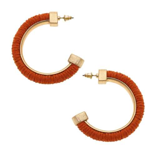 Felicity Hoop Earrings in Orange Raffia