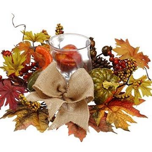 16" Pumpkin Leaf and Berry Candle Centerpiece 16" Pumpkin Leaf and Berry Candle Centerpiece