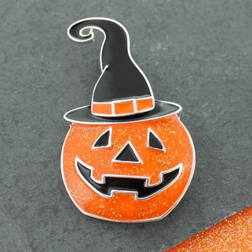 Enamel Witch Hat Jack-O-Lantern Pin