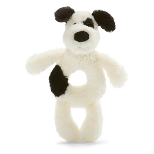Black & Cream Puppy Ring Rattle by Jellycat