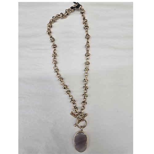 Jordyn Gemstone Pendant T Bar Necklace in Grey Agate