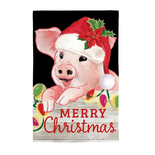Christmas Pig Garden Linen Flag Christmas Pig Garden Linen Flag