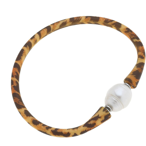 Leopard Print Pearl Silicone Bracelet 3.5" Diameter Leopard Print Pearl Silicone Bracelet 3.5" Diameter
