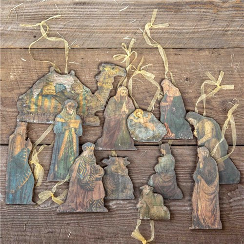 Antique Wood Nativity Ornament Set of 12 Antique Wood Nativity Ornament Set of 12