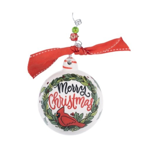 Merry Christmas Red Bird Wreath Ornament