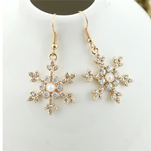 Gold Crystal & Pearl Snowflake Earrings