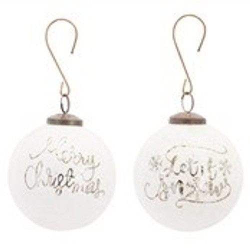 White Glass 4"D Ornament 2 Asst