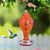 Pollinator Garden Bird Feeder, Red Speckled Art Glass Glass Hummingbird Feeder with Bronze Gondola