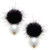 Black Aster Mink Pom & Pearl Earrings