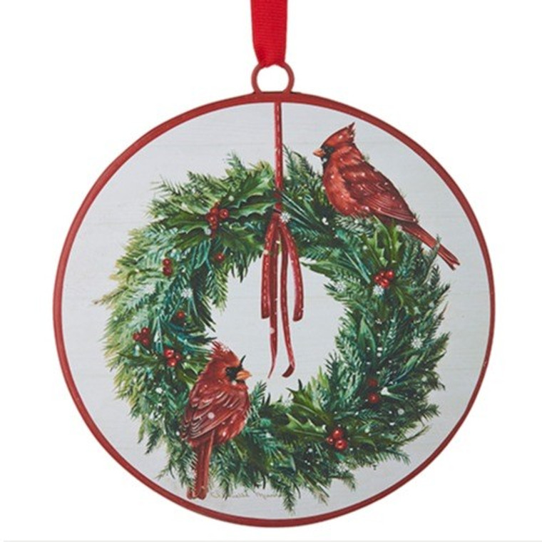 6" Cardinal on Wreath Disc Ornament