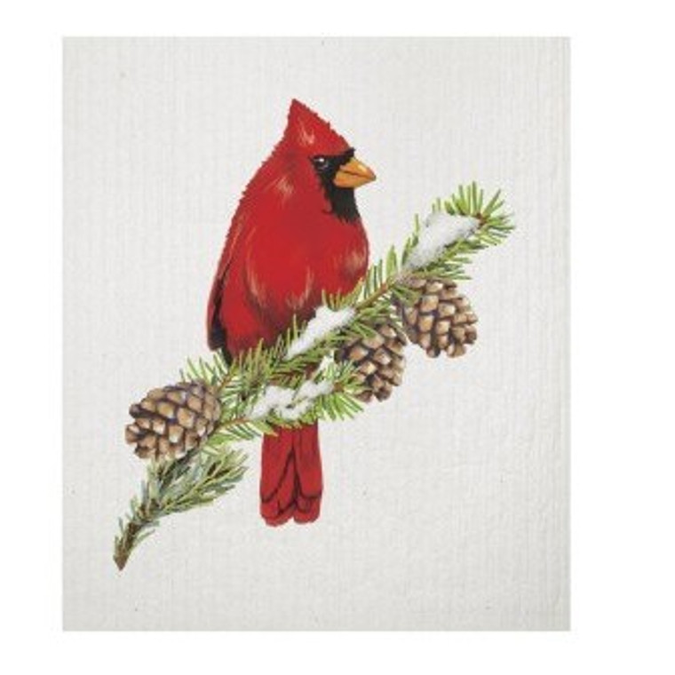 Cardinal on Pine Sponge Cloth by Mary Lake Thompson