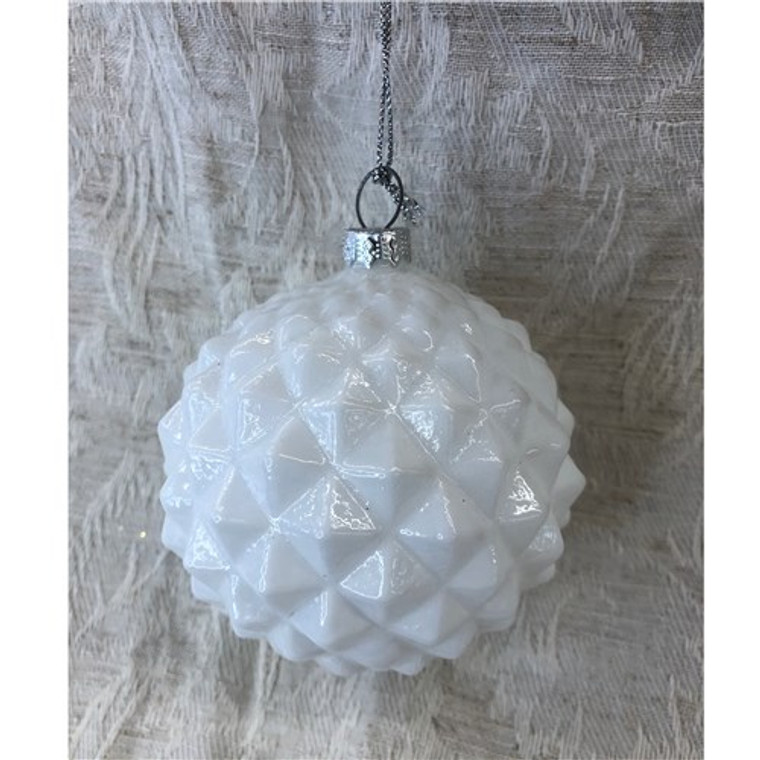 4" White Glass Ball Orn