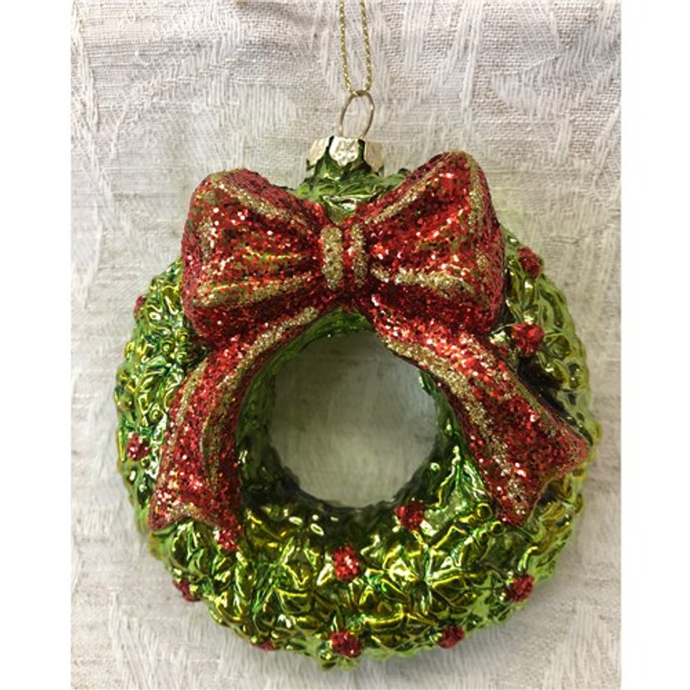 4" Glittered Wreath Ornament