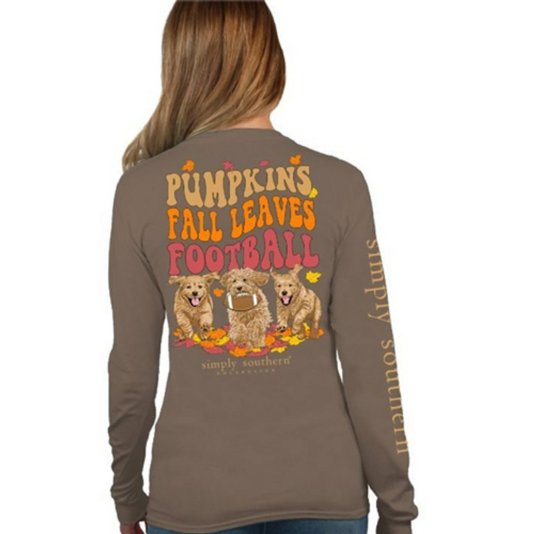 Pumpkins, Fall Leaves, Football Long Sleeve Tee by SS