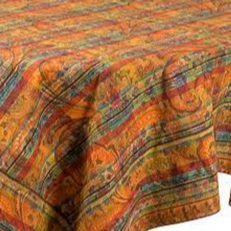 Bohemian On Plaid Rust Tablecloth 54x 54 by April Cornell