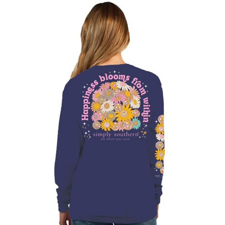 Happiness Blooms Denim Long Sleeve Tee By Simply Southern