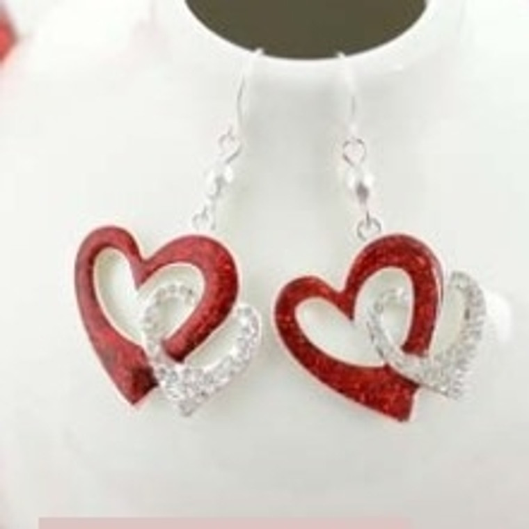 Enamel and Crystal Interlocking Hearts Earrings