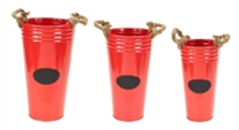 METAL BUCKETS W/CHALKBOARD & ROPE HANDLES 15"