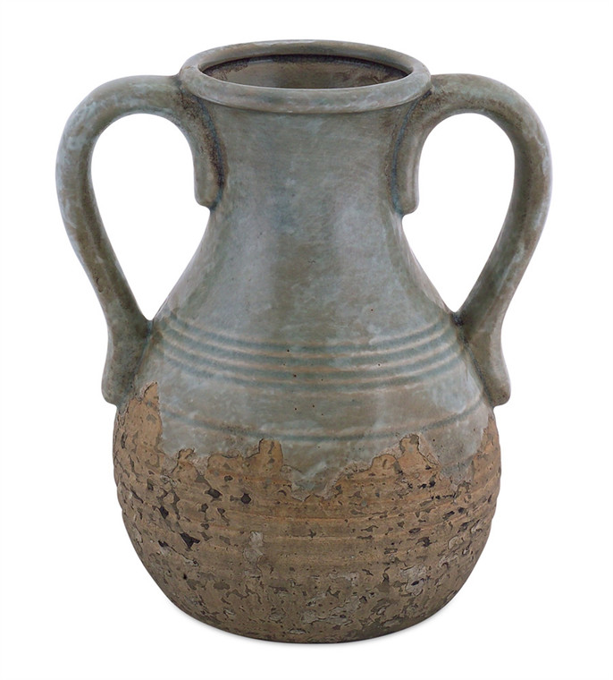 Rustic vase w/carved handles
