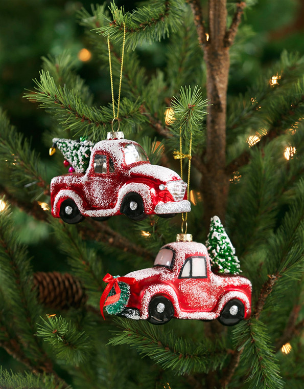Car with Tree Glass Ornament