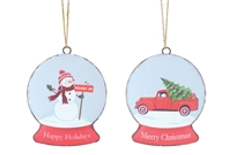 Snowman and Little Red Truck Disc Ornament