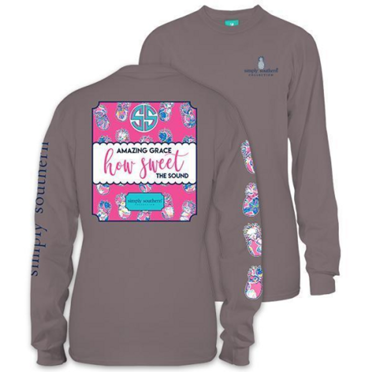 Amazing Grace How Sweet The Sound Long Sleeve Grey Tee Shirt Size Medium By Simply Southern