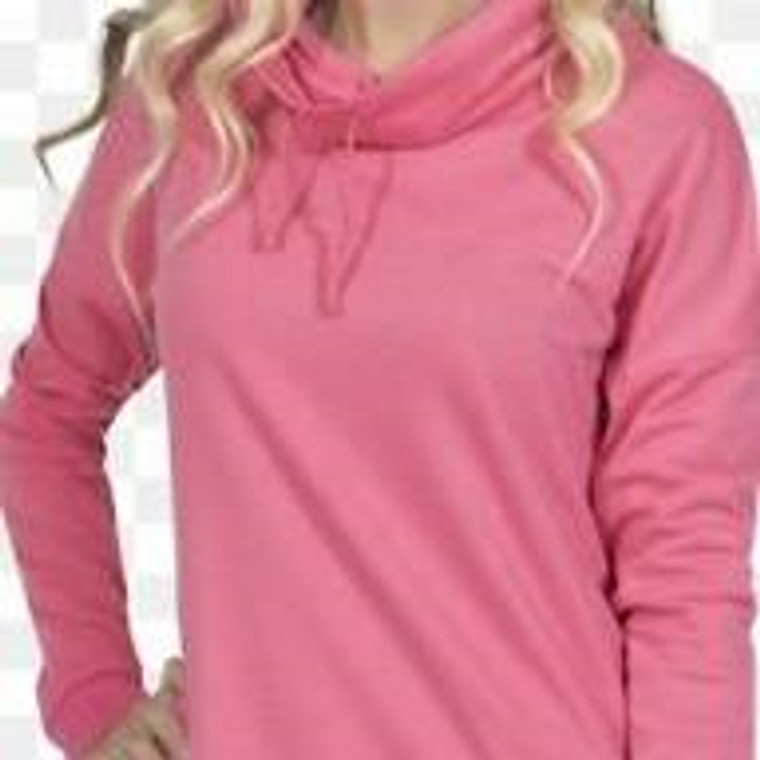 Cowl Neck Long Sleeve Tee Shirt - Pink - Size Large