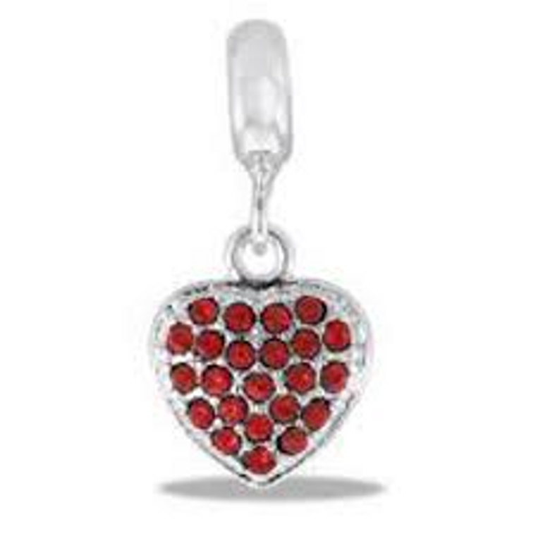 Red CZ Heart Dangle Davinci Bead