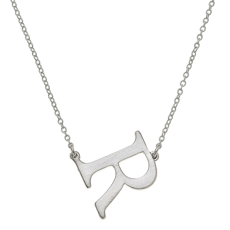 Livia Initial "R" Necklace in Satin Silver