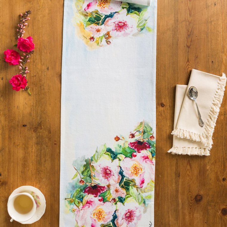 Peony Watercolor Table Runner