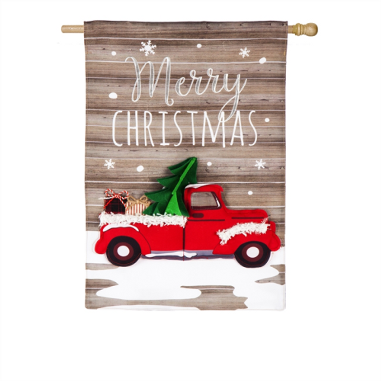 Vintage Christmas Truck House Linen Flag