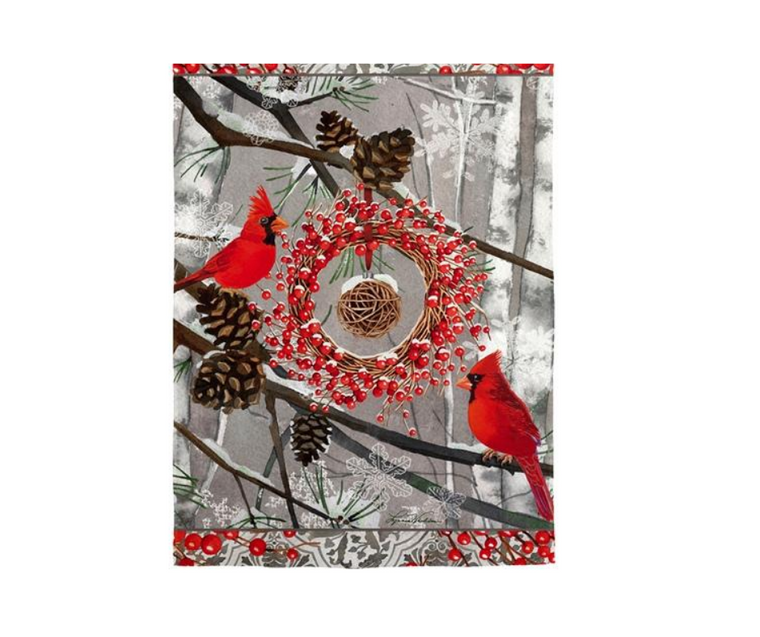 Winter Cardinal Branches House Suede Flag