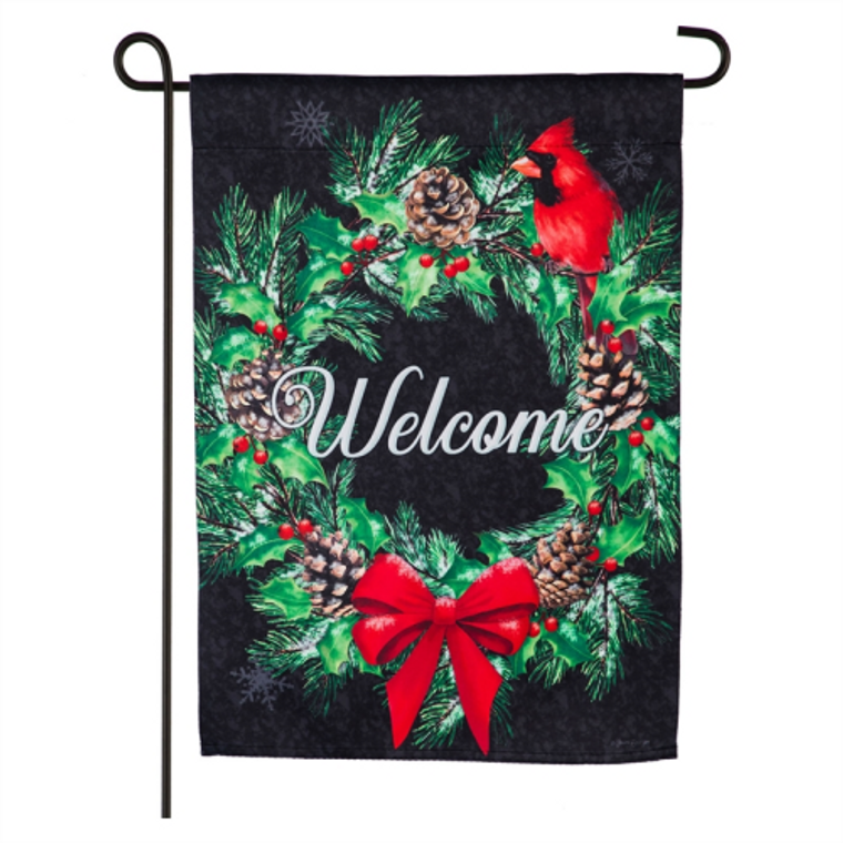 Winter Welcome Wreath Garden Suede Flag