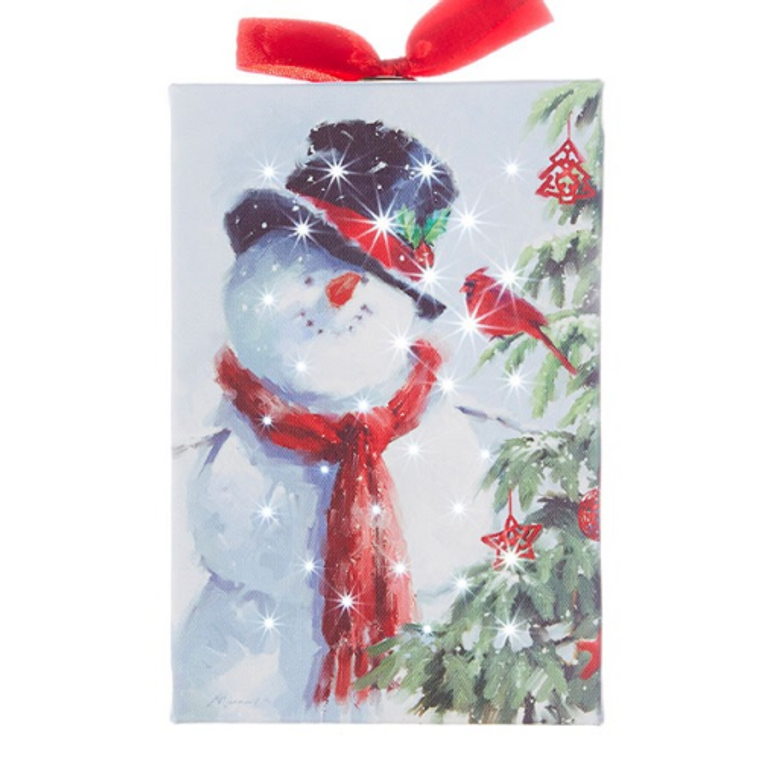 6" Snowman with Cardinal Lighted Print Ornament (Stand Alone)