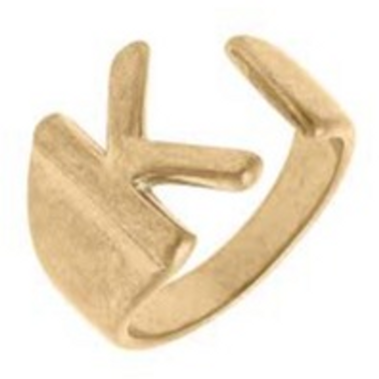 Kingston Adjustable Initial Ring in Worn Gold - K