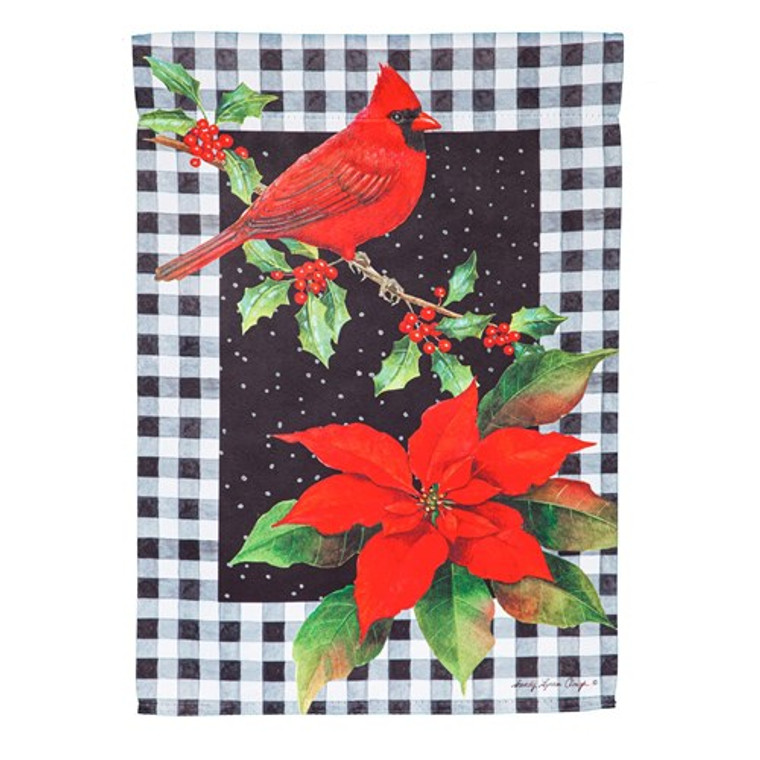 Cardinal and Holly Garden Suede Flag