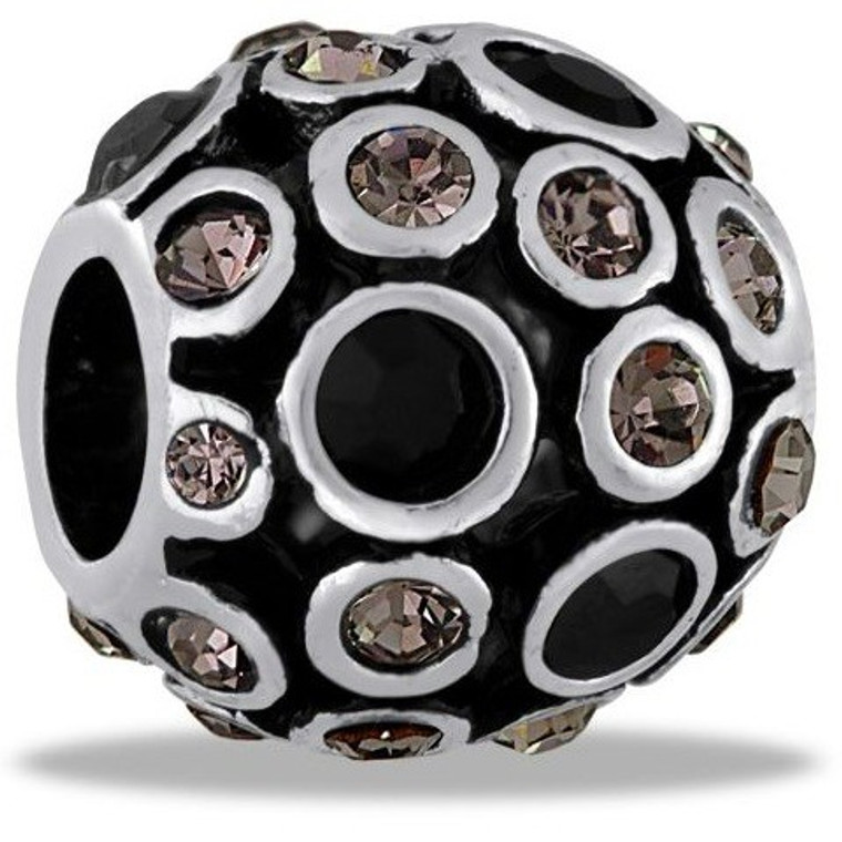 Black/Clear CZ Antiqued Globe Davinci Bead