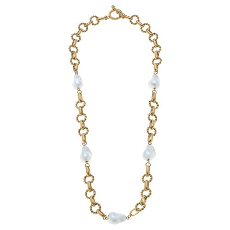 Gold 26" Fletcher Baroque Pearl & Twisted Metal Necklace