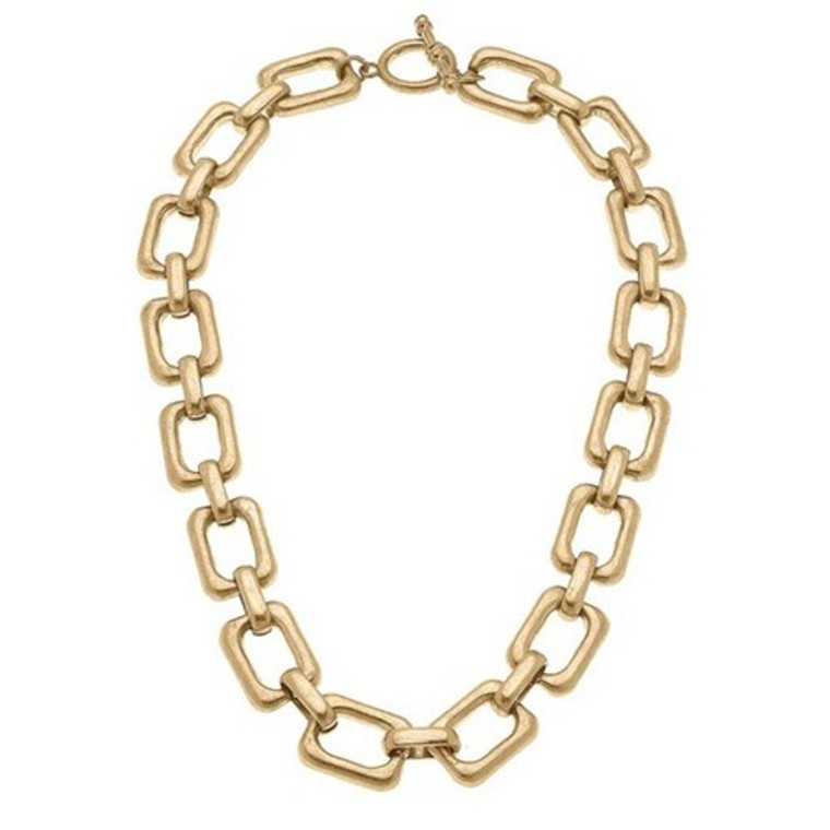 Gold Conrad Rectangle Chain Link T-bar Necklace