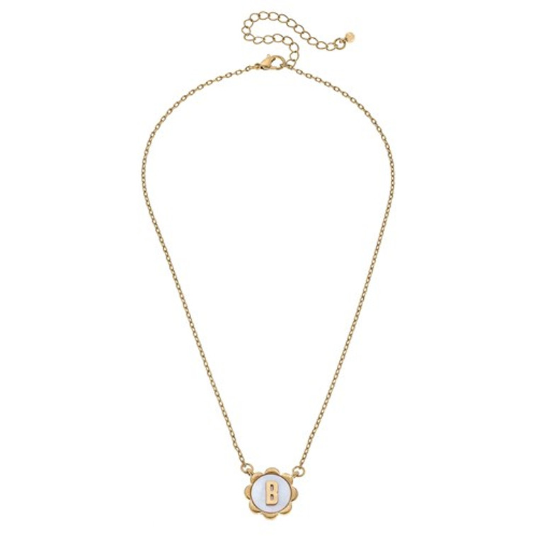 Juliette Mother of Pearl Scalloped B Intial Necklace