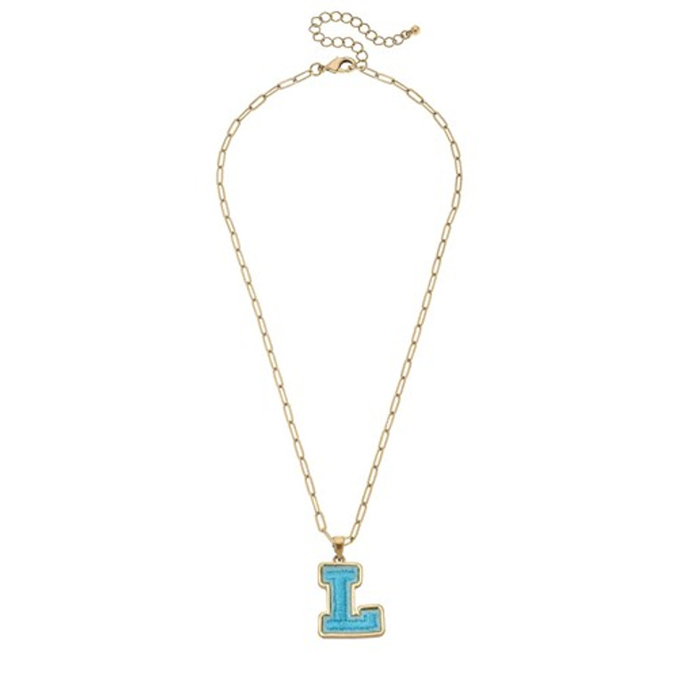 Embroidered L Initial Patch Necklace