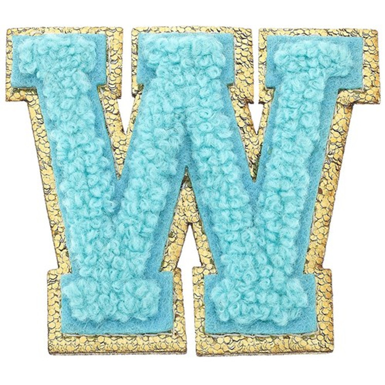 Stuck on You Large Chenille Glitter Patch Letter W